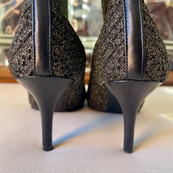 Stuart Weitzman Sock Bootie Black Gold Metallic Knit 6.5 - Picture 12 of 13